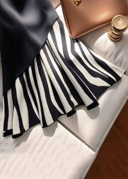 Stylish Black Zebra Pattern High Waist Patchwork Skirt Spring YJ010