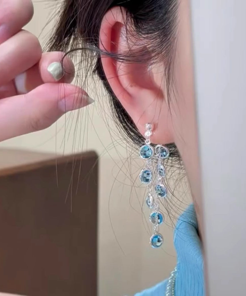 Stylish Tassel Crystal Alloy Drop Blue Earrings