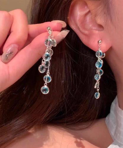Stylish Tassel Crystal Alloy Drop Blue Earrings