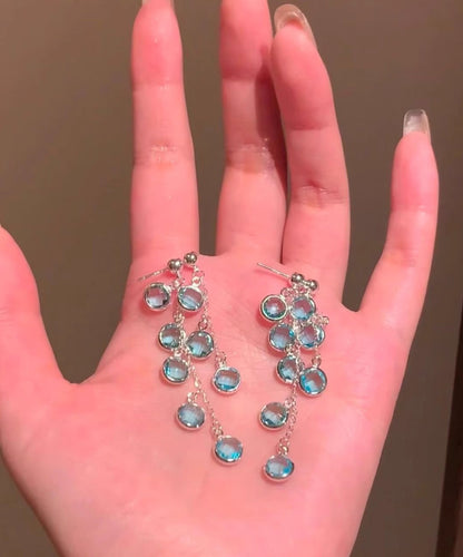 Stylish Tassel Crystal Alloy Drop Blue Earrings