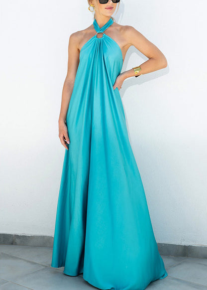 Maxi Sleeveless Cotton Blue Lace Up Dresses Stylish Backless