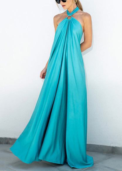 Maxi Cotton Stylish Up Backless Lace Blue Dresses Sleeveless