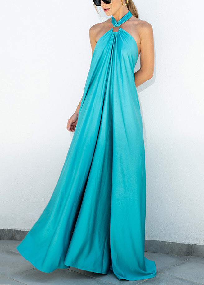 Maxi Sleeveless Cotton Blue Lace Up Dresses Stylish Backless