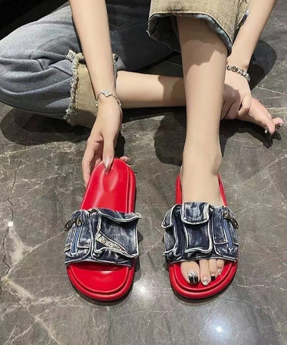 Stylish Blue Denim Platform Slide Sandals Peep Toe JJ055