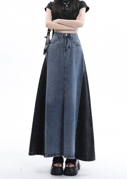 Stylish Blue Patchwork High Waist Denim Maxi Skirts Summer EE1025