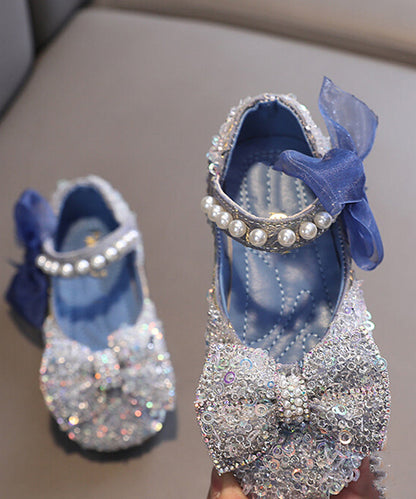 Shoes Stylish Kids Flat Bow Pearl Strap Blue Buckle For