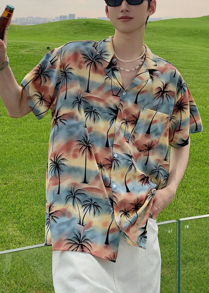 Men Stylish Pan Shirts Cotton Blue Button Collar Peter Print