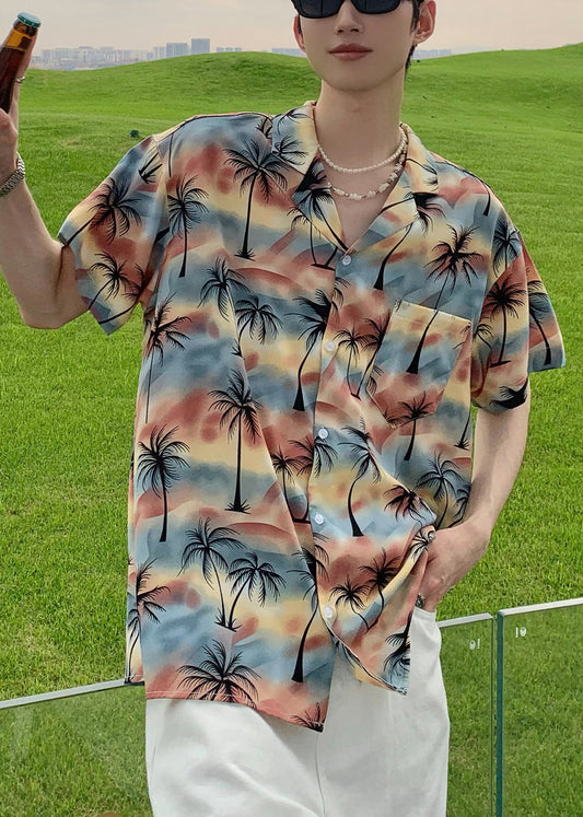 Men Stylish Pan Shirts Cotton Blue Button Collar Peter Print