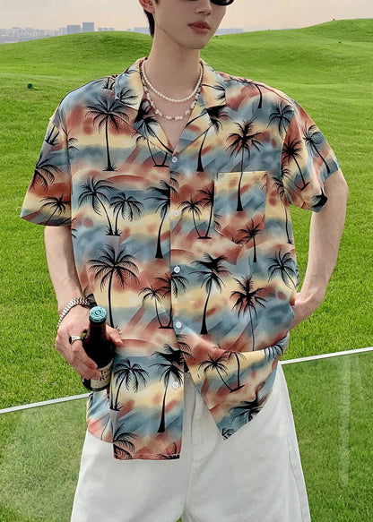 Men Stylish Pan Shirts Cotton Blue Button Collar Peter Print