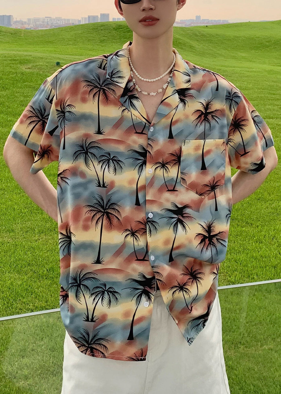 Men Stylish Pan Shirts Cotton Blue Button Collar Peter Print