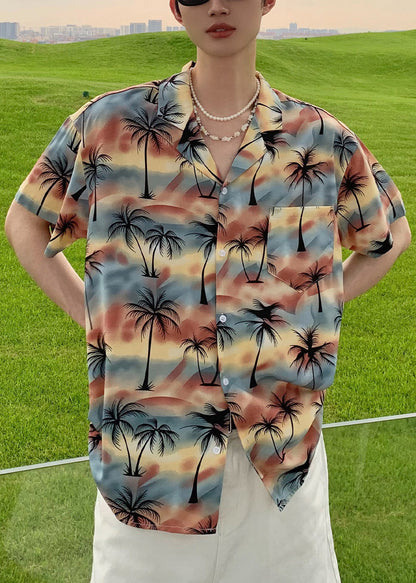 Men Stylish Pan Shirts Cotton Blue Button Collar Peter Print