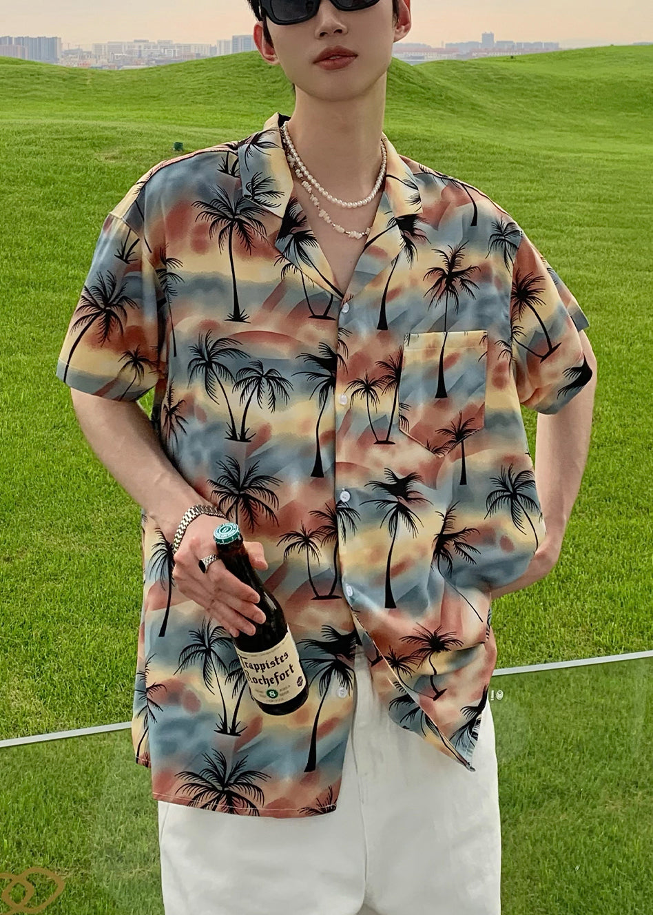 Men Stylish Pan Shirts Cotton Blue Button Collar Peter Print