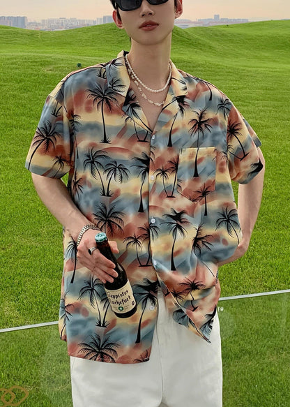 Men Stylish Pan Shirts Cotton Blue Button Collar Peter Print