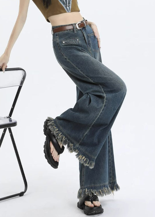 Pantalon en jean taille haute avec poches bleues élégantes pour l'été PP015