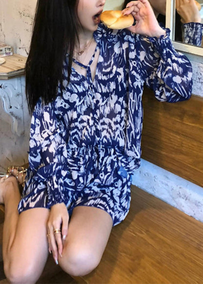 Cotton Two Stylish Blue Summer Print Pieces And Set Shirts Skirts