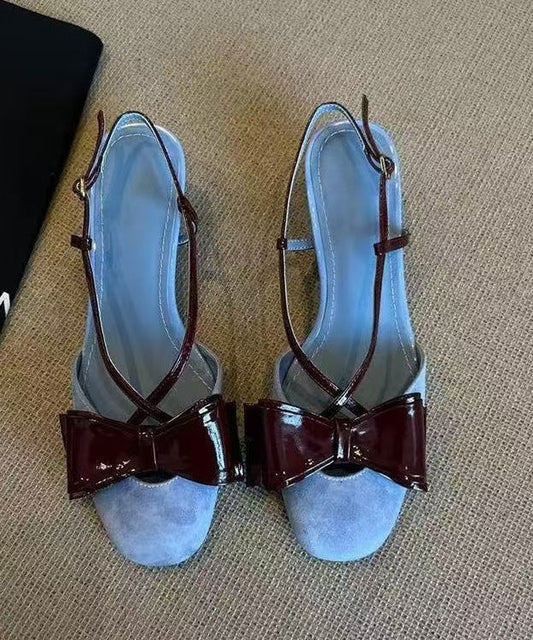 Splicing Cross Bow Sandals Stylish Strap Blue Suede