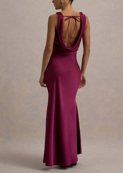 Turtle Backless Party Dress Wraped Neck Blue Stylish