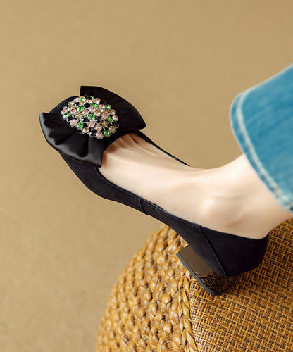 Zircon Penny Blue Stylish Bow Chunky Suede Splicing Loafers