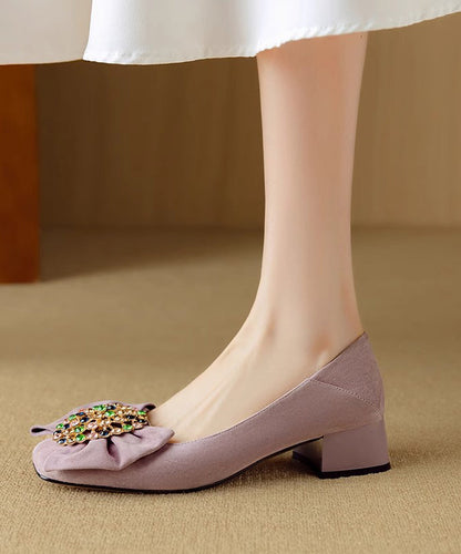 Suede Stylish Loafers Splicing Zircon Blue Penny Chunky Bow