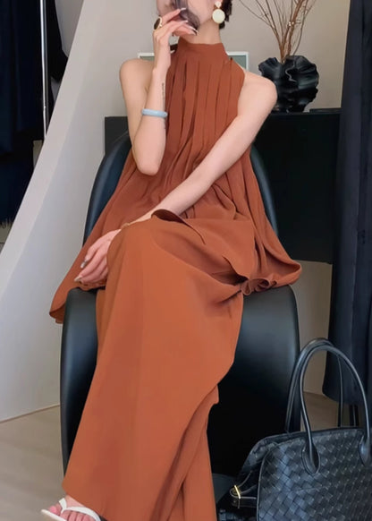 Wrinkled Chiffon Stand Caramel Stylish Set Two Pieces Collar