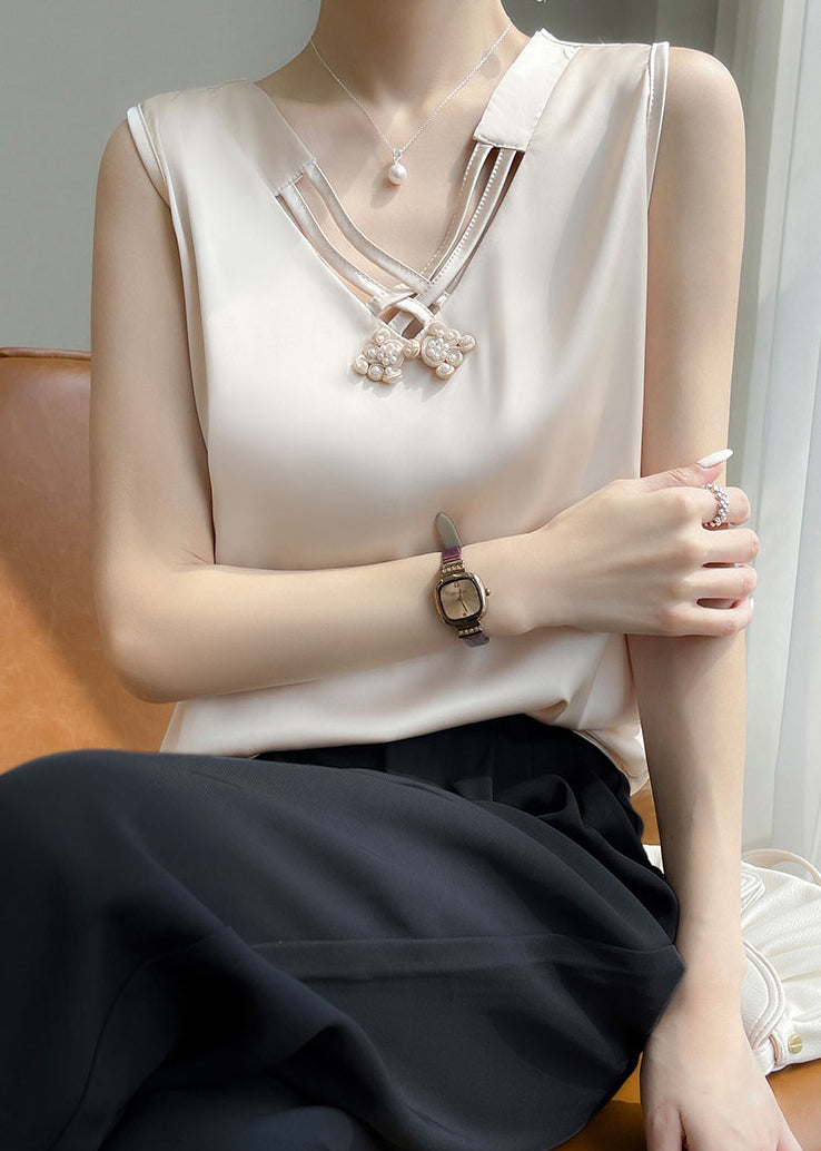 Bead Solid Summer Color Tank Champagne Nail Stylish Silk