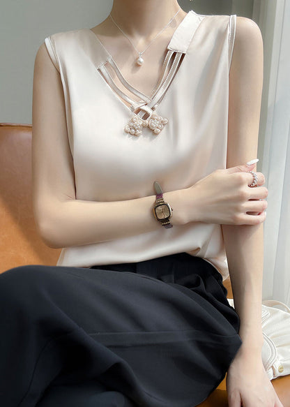 Bead Solid Summer Color Tank Champagne Nail Stylish Silk