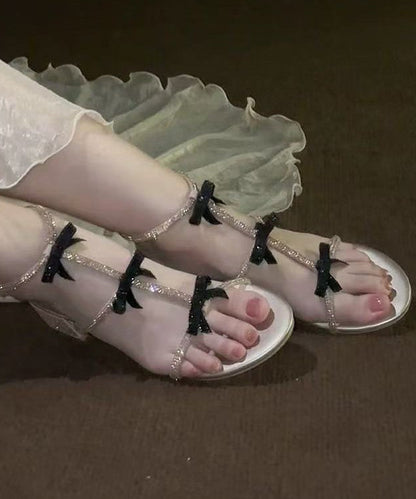 Peep Zircon Toe Chunky Stylish Bow Sandals Heel
