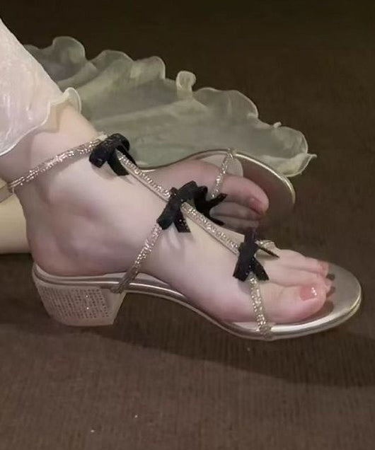 Peep Zircon Toe Chunky Stylish Bow Sandals Heel