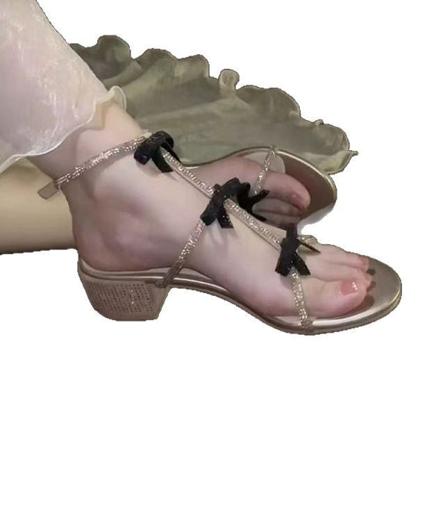 Peep Zircon Toe Chunky Stylish Bow Sandals Heel
