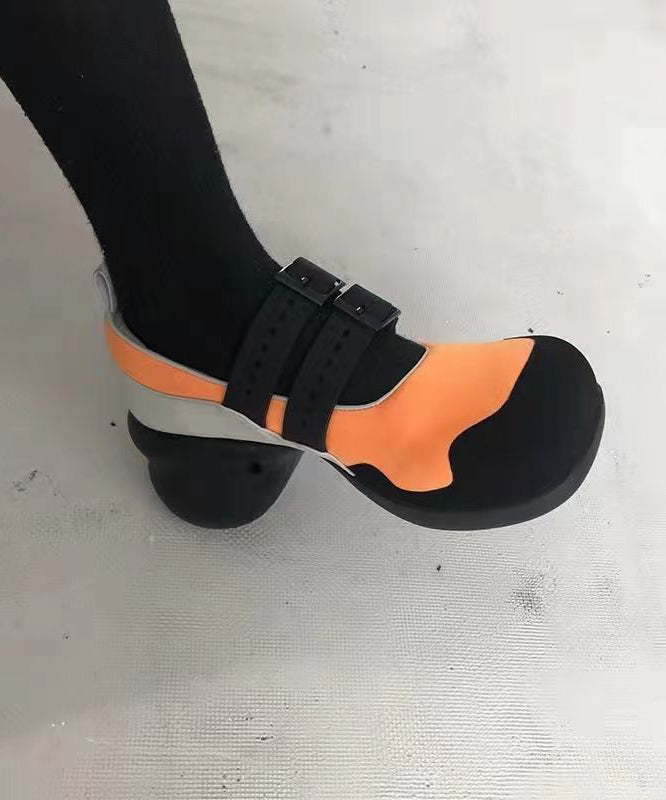 Chaussures de ballet à talons hauts en similicuir à blocs de couleurs élégants avec boucle et sangle JJ014