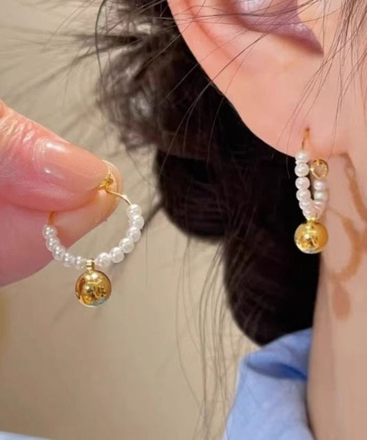 Colorblock Stylish Hoop Earrings Pearl Beading Metal