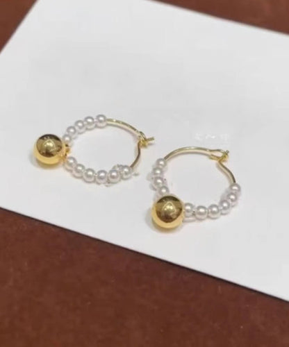 Colorblock Stylish Hoop Earrings Pearl Beading Metal