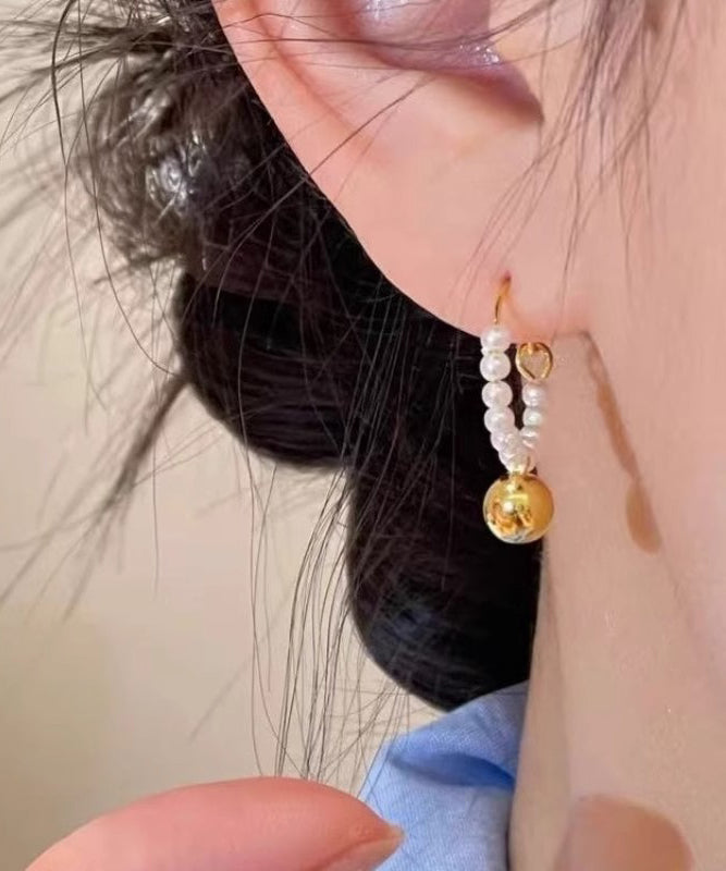 Colorblock Stylish Hoop Earrings Pearl Beading Metal