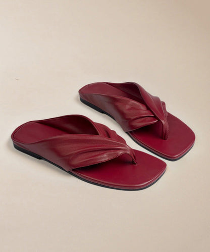 Flip Comfy Flops Stylish Splicing Red Leather Cowhide