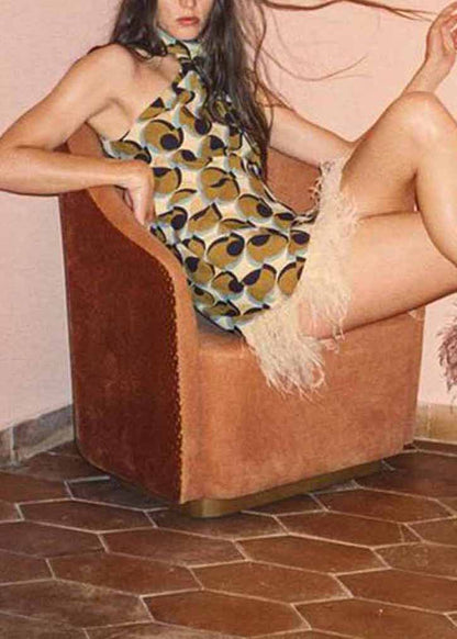 Tassel Mid Patchwork Stylish Dress Print Geometric Cotton