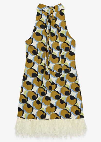 Tassel Mid Patchwork Stylish Dress Print Geometric Cotton