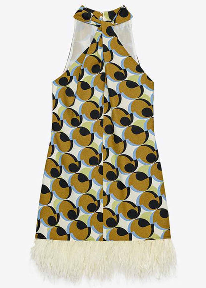 Tassel Mid Patchwork Stylish Dress Print Geometric Cotton