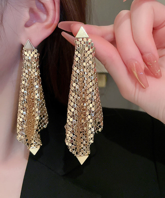 Stylish Gold Alloy Zircon Triangle Cube Drop Earrings WQ016