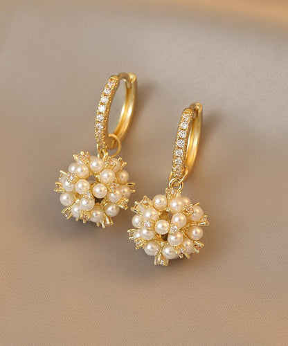 Zircon Copper Pearl Crystal Stylish Earrings Gold Alloy Drop