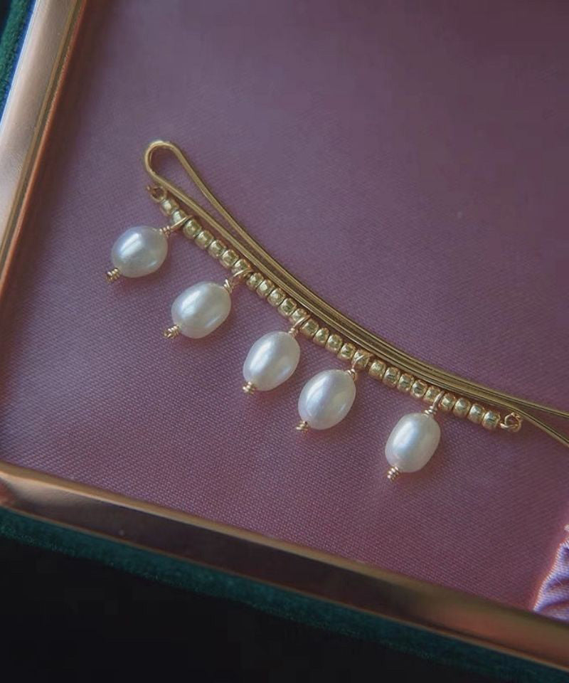 Stylish Gold Pearl Drop Copper Water Overgild Hairpin Tassel