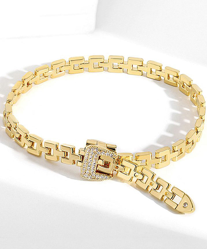 Stylish Gold Copper Overgild Zircon Chain Chain Bracelet QD050