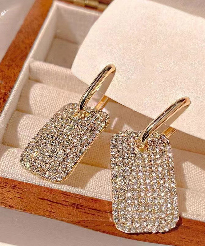 Hoop Earrings Square Stylish Gold Copper Zircon