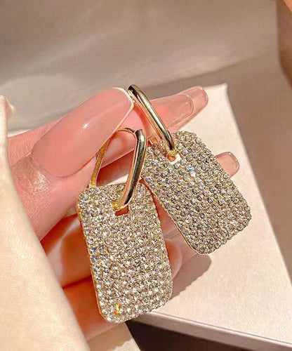 Hoop Earrings Square Stylish Gold Copper Zircon