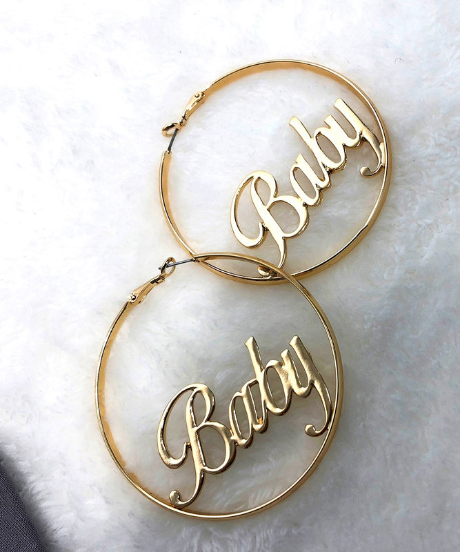 Stylish Gold Metal Alloy Graphic Hoop Earrings ZZ071