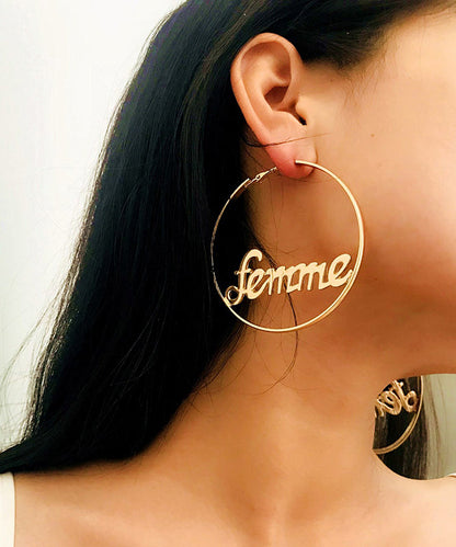 Stylish Gold Metal Alloy Graphic Hoop Earrings ZZ071