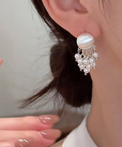 Overgild PearlTassel Metal Earrings Gold Stylish Drop