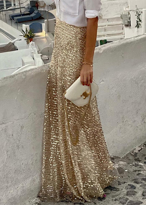 Waist Sequins High Gold Maxi Stylish Skirts Spring