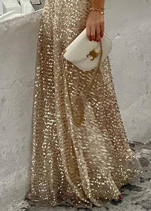 Waist Sequins High Gold Maxi Stylish Skirts Spring