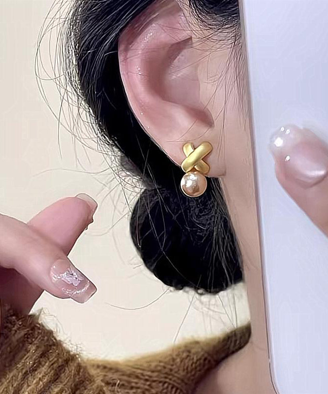 Stud Stylish Pearl Silver Overgild Gold Earrings Sterling