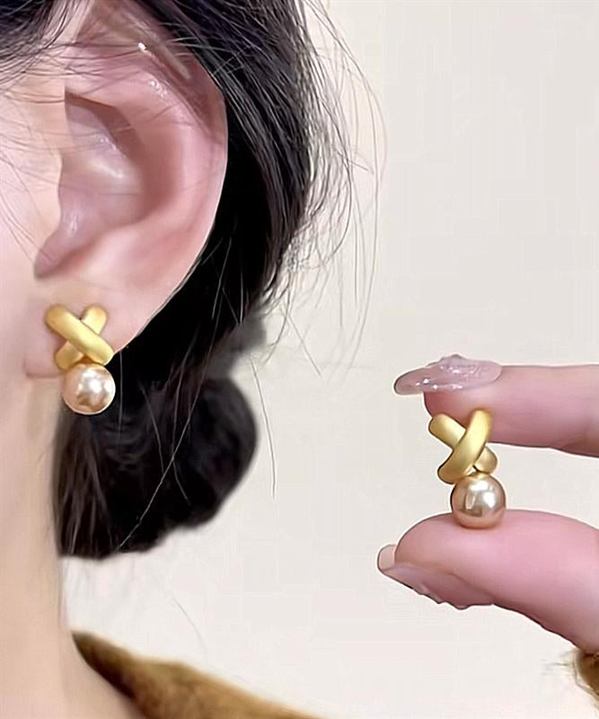 Stud Stylish Pearl Silver Overgild Gold Earrings Sterling